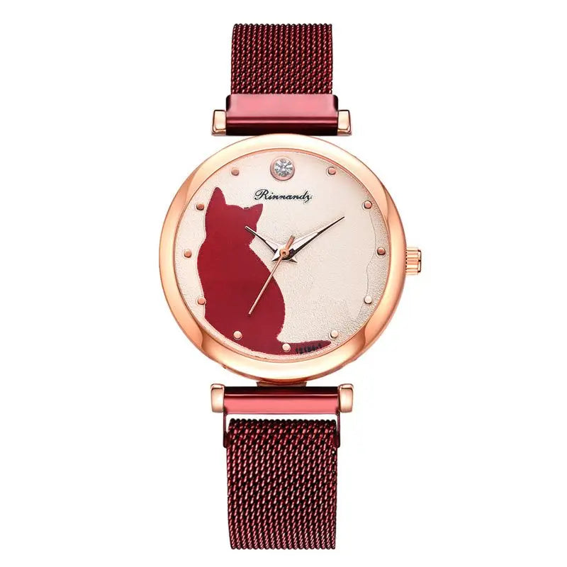 Conjunto de relojes de moda para mujer, 5 unidades, reloj de pulsera de cuarzo, correa de malla, esfera de gato