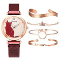 Conjunto de relojes de moda para mujer, 5 unidades, reloj de pulsera de cuarzo, correa de malla, esfera de gato