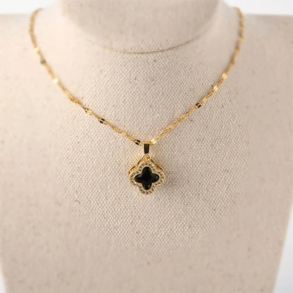 View details for Simple Flower Shape Pendant Necklace Inlaid Shiny Zircon 18K Gold 