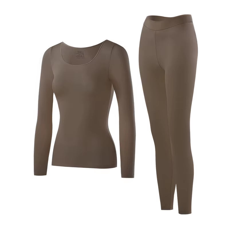 Women'S Seamless Thermal Underwear Ultra-Thin Set Breathable Comfortable Long Sleeve Slim Fit Base Top Highly Elastic Set