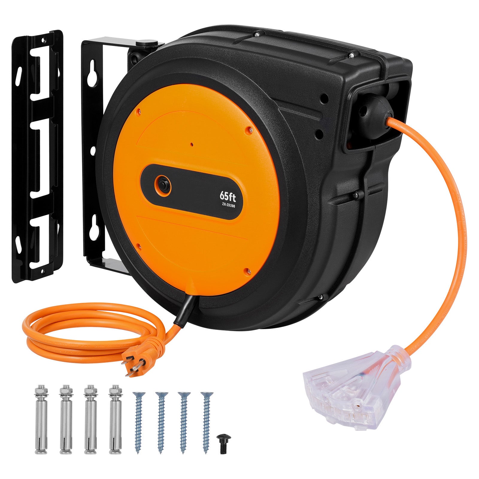 VEVOR Retractable Extension Cord Reel Power Cord Reel 65FT 12AWG 3C SJTOW