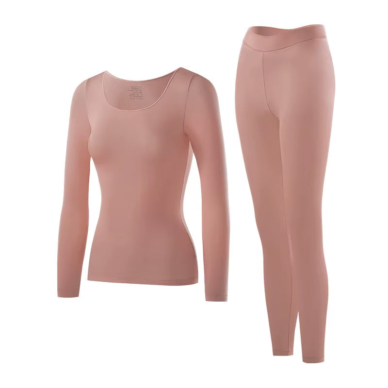 Women'S Seamless Thermal Underwear Ultra-Thin Set Breathable Comfortable Long Sleeve Slim Fit Base Top Highly Elastic Set