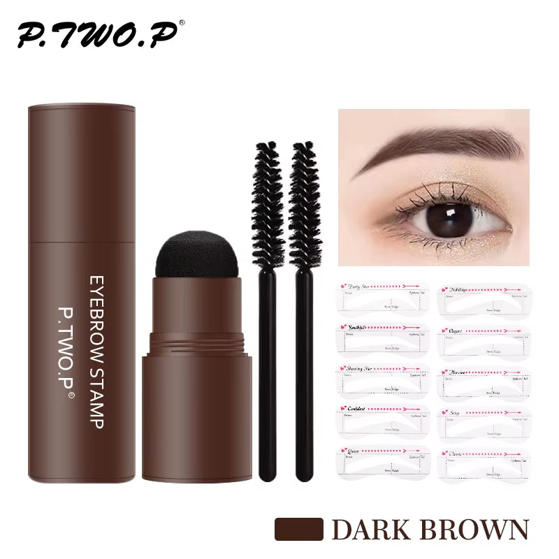 PTWOP One Step Eyebrow Stamp Shaping Kit Set Waterproof Women Makeup Brows Stencil and Kit Tattoo Eyebrow Brush Shipping Free