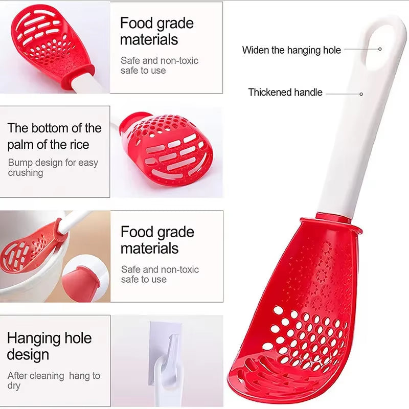 Multifunctional Cooking Spoon Kitchen Strainer Scoop to Cut Garlic Hanging Hole Potato Garlic Press Egg Tool Kitchen Accessory