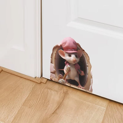 Cartoon Cute Little Mouse Hole Wall Stickers Kids Room Decoration PVC DIY Bedroom Mural Mous Reading Cooking Home Decor Declas