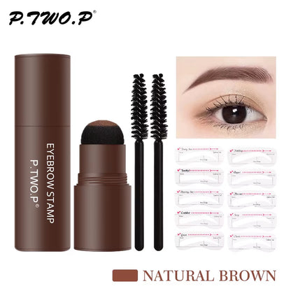 PTWOP One Step Eyebrow Stamp Shaping Kit Set Waterproof Women Makeup Brows Stencil and Kit Tattoo Eyebrow Brush Shipping Free