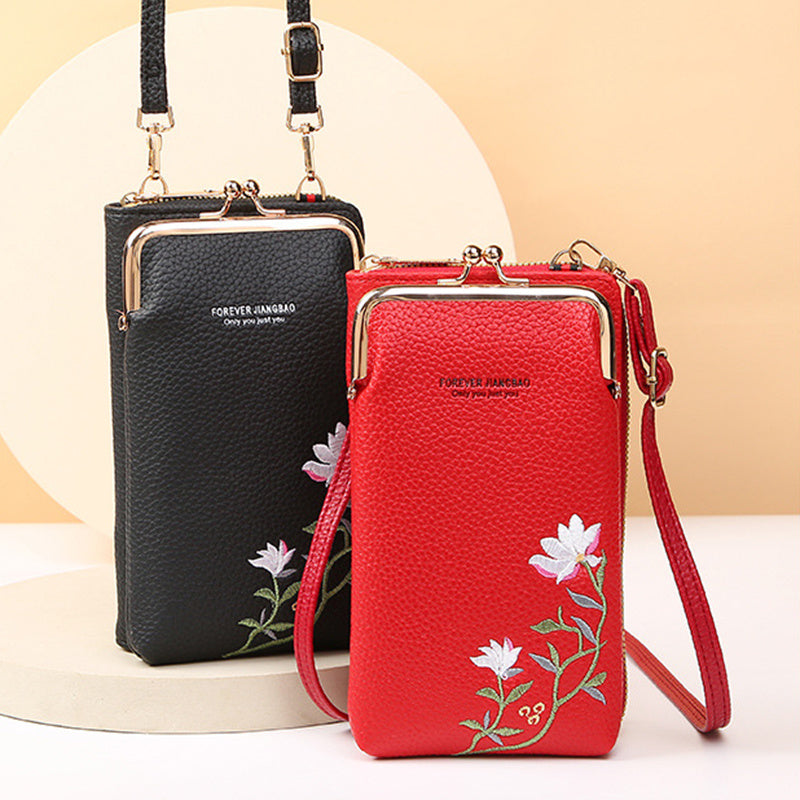 Embroidered Flower Phone Crossbody Bag with Lock - Shoulder Wallet HYX Fashion Life Store