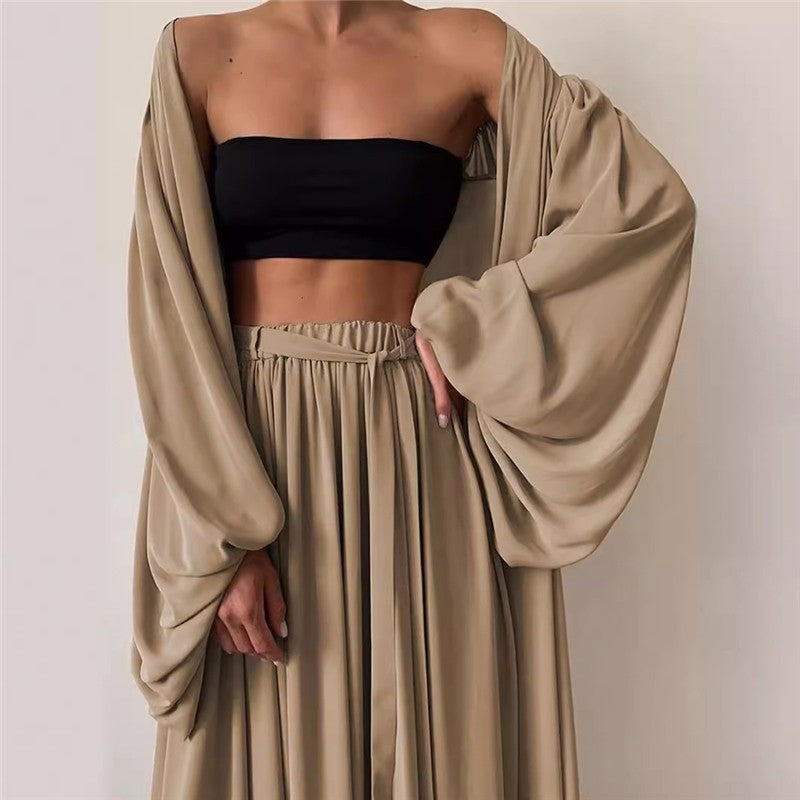 Solid Color Camisole Long Sleeve Jacket And Pants Set Shop1103320181 Store