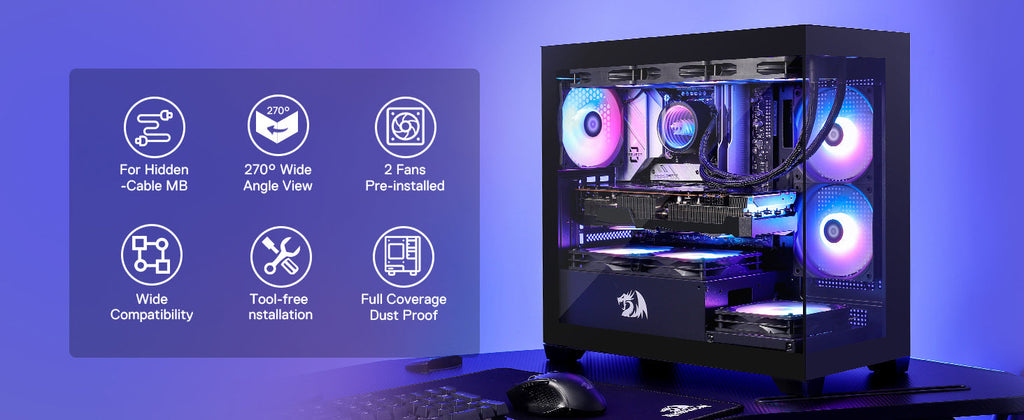 Redragon GC218M Gaming Back-Mounted PC Case, M-ATX Computer Chassis 2 x 120mm Fans Pre-Installed & High Airflow Perforated Panel REDRAGON Online Store