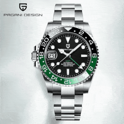 ELEGANCE® P1662 Men Watch Automatic Mechanical GMT Wristwatch Sapphire Glass Stainless Steel 100M Waterproof PAGANI DESIGN Men Watch Store