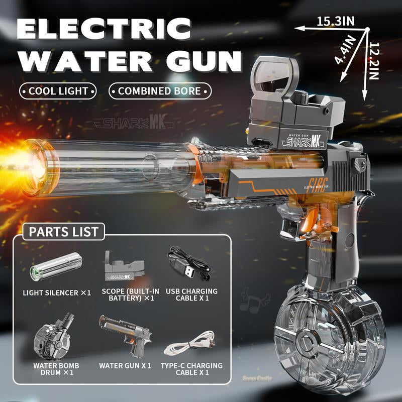 2025 NEW Electric Water Shooter, Water Blaster Swimming Pool Toys for Adults Kids Automatic Blaster with Light 32 FT Long Range Rechargeable Waterproof