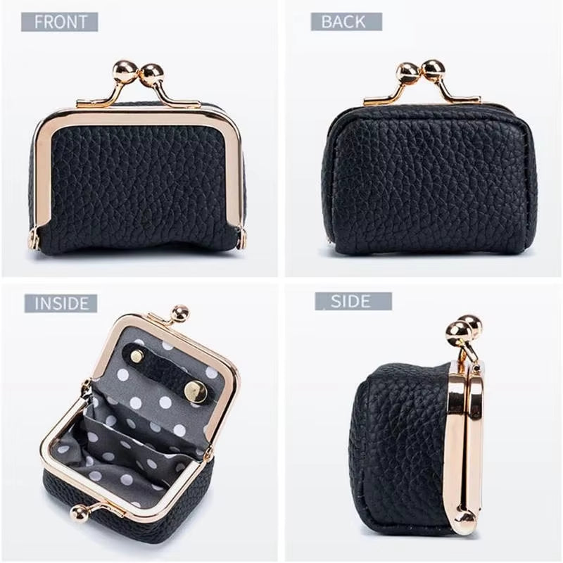 Women'S Solid Color PU Leather Jewelry Box, Ring, Necklace, Earring Storage Mini Coin Wallet Small Bag Kiss Lock
