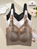 Women'S Solid Color Seamless Wireless Bra, High Stretch Breathable Comfortable Adjustable Strap Triple-Breasted Bra, Softness Lingerie Top for Daily Wear, Elegant, Underwear for Women