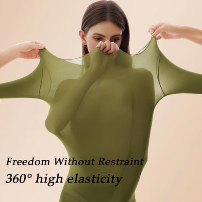 Women'S Seamless Thermal Underwear Ultra-Thin Set Breathable Comfortable Long Sleeve Slim Fit Base Top Highly Elastic Set
