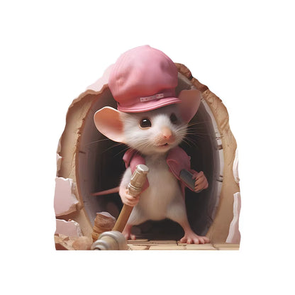Cartoon Cute Little Mouse Hole Wall Stickers Kids Room Decoration PVC DIY Bedroom Mural Mous Reading Cooking Home Decor Declas