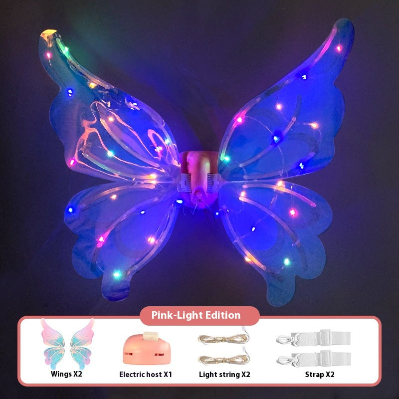 Alas de mariposa eléctricas infantiles con luz, decoración de espalda, juguete de angelito hada