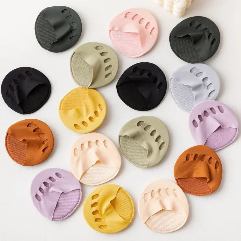 Forefoot Pads for Women High Heels Insoles for Feet Pain Care Five Toes Thin Breathable Ice Silk Invisible Socks Inserts 1Pair