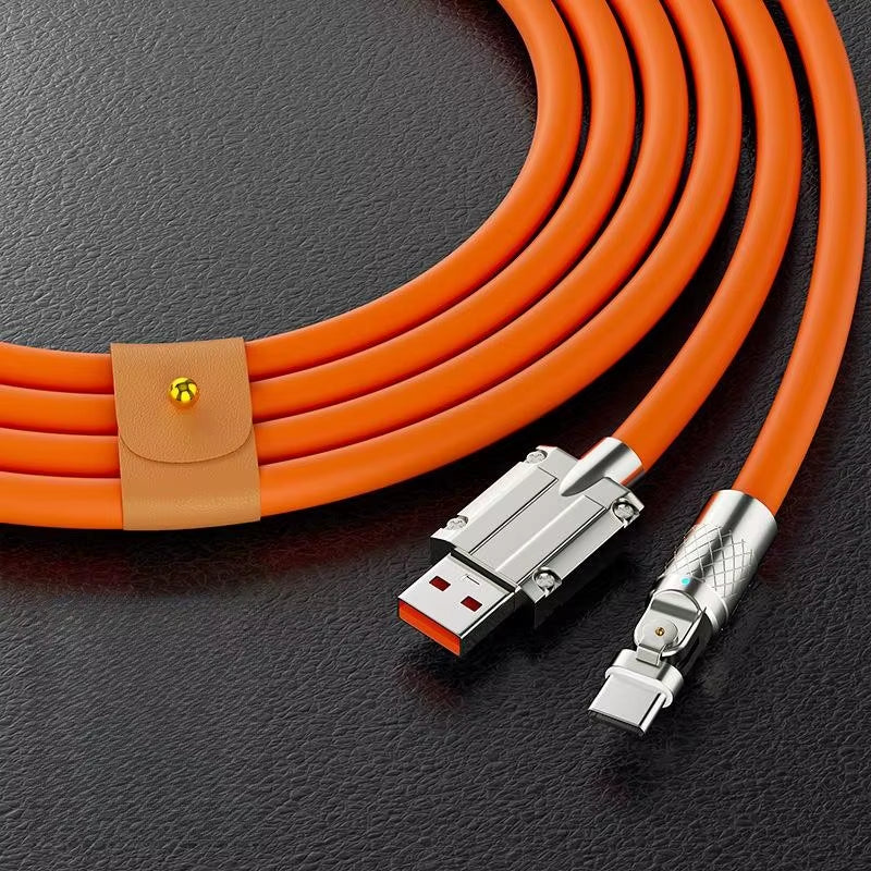 120W USB Type C Cable 180° Rotating 6A Fast Charge Cable for Samsung S22 S21 S20 Ultra Huawei Xiaomi 12 Mobile Phone Cable