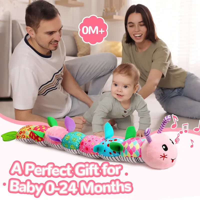 Pink Newborn Baby Toy Musical Stuffed Animal Tummy Time Crinkle Rattle Gift