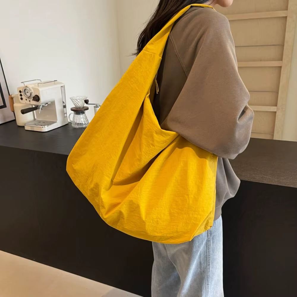 Women'S Solid Color Textured Draped Tote Bag Casual Reusable Canvas Shoulder Bags Large Capacity Shopping Bag All Match Underarm