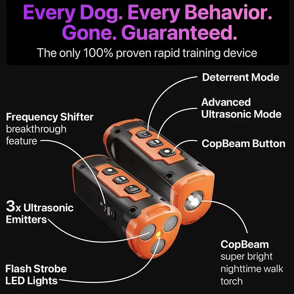 Pet Dog Repeller Ultrasonic Dog Training Device Rechargeable anti Dog Bark Stop Barking Deterrent Device with LED Flashlight