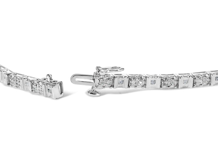 View details for 10K White Gold 1/2 Cttw Round and Channel Set Baguette Diamond Alternating Link 7" Bracelet (H-I Color, I2-I3 Clarity