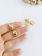 Gold Wide Band Ring, Adjustable Ring, Stacking Zircon Ring Emerald Pine