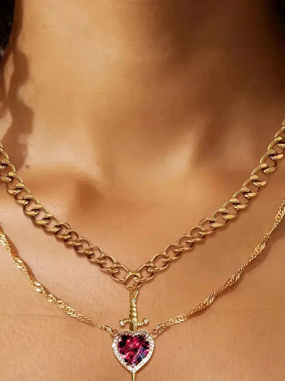 Heart & Sword Crystal Necklace Set