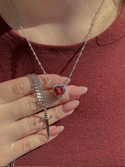 Heart & Sword Crystal Necklace Set