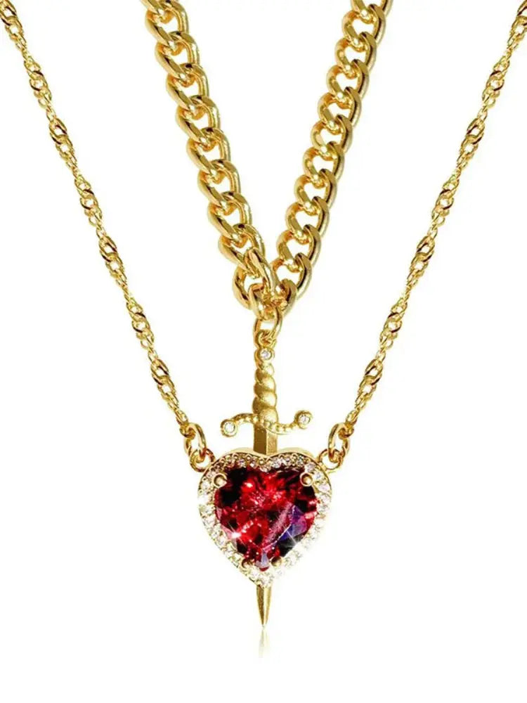 Conjunto de Colgante y Anillo Corazón y Espada de Cristal