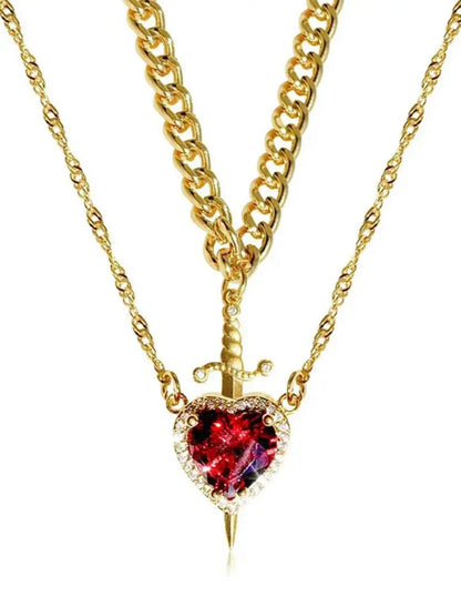 Heart & Sword Crystal Necklace Set