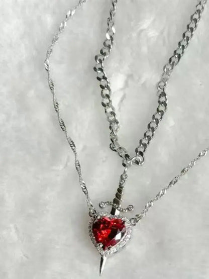 Heart & Sword Crystal Necklace Set
