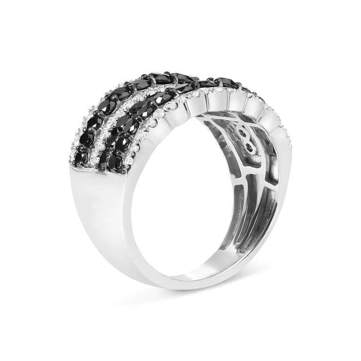 View details for .925 Sterling Silver 1 3/4 Cttw Treated Black and White Alternating Diamond Multi Row Band Ring (Black / I-J Color, I2-I3 Clarity)