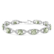 View details for .925 Sterling Silver 7x7 mm Cushion Cut Green Amethyst and 1/20 cttw Round Cut Diamond Fashion Tennis Bracelet (I-J Color, I1-I2 Clarity) - 7"