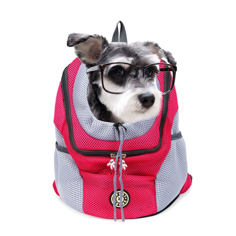 Mochila de viaje portátil de doble hombro, bolso frontal de malla para perros, suministros para mascotas