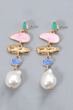  View details for Abnormal Shape Zinc Alloy Synthetic Pearl Dangle Earrings 