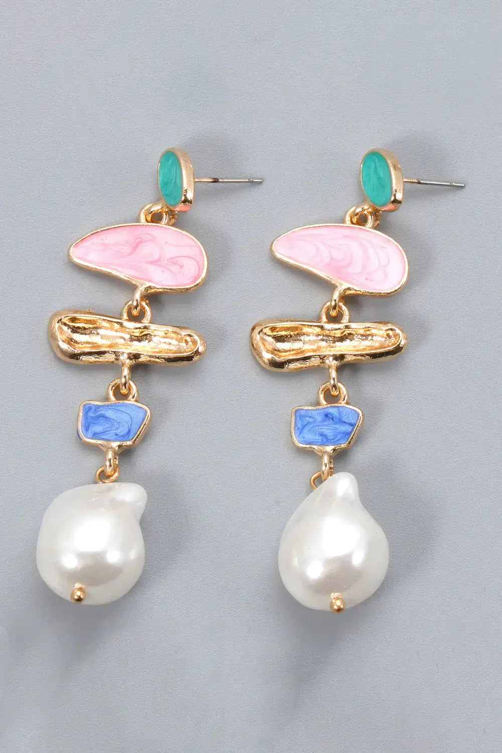  View details for Abnormal Shape Zinc Alloy Synthetic Pearl Dangle Earrings 