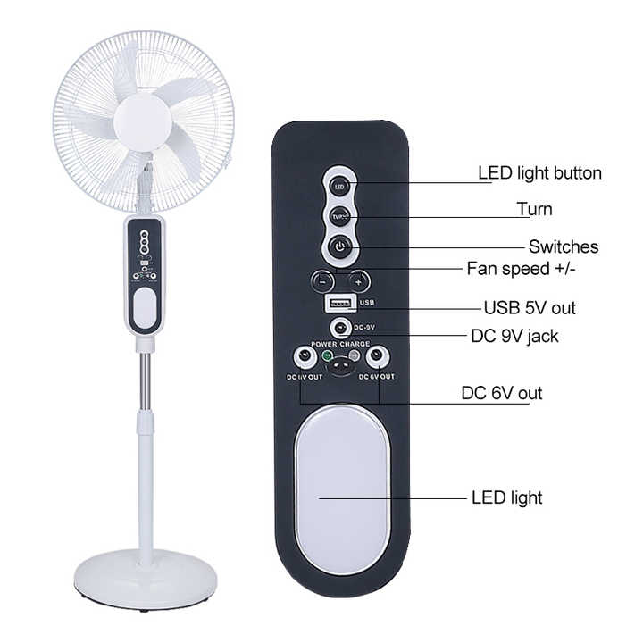 Rechargeable Fan with LED Light & Remote Control. 16" MA Elect Accessories Store