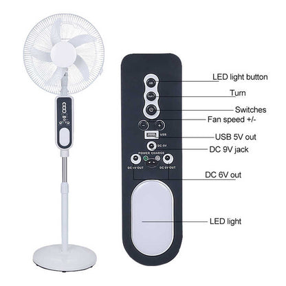 Rechargeable Fan with LED Light & Remote Control. 16" MA Elect Accessories Store