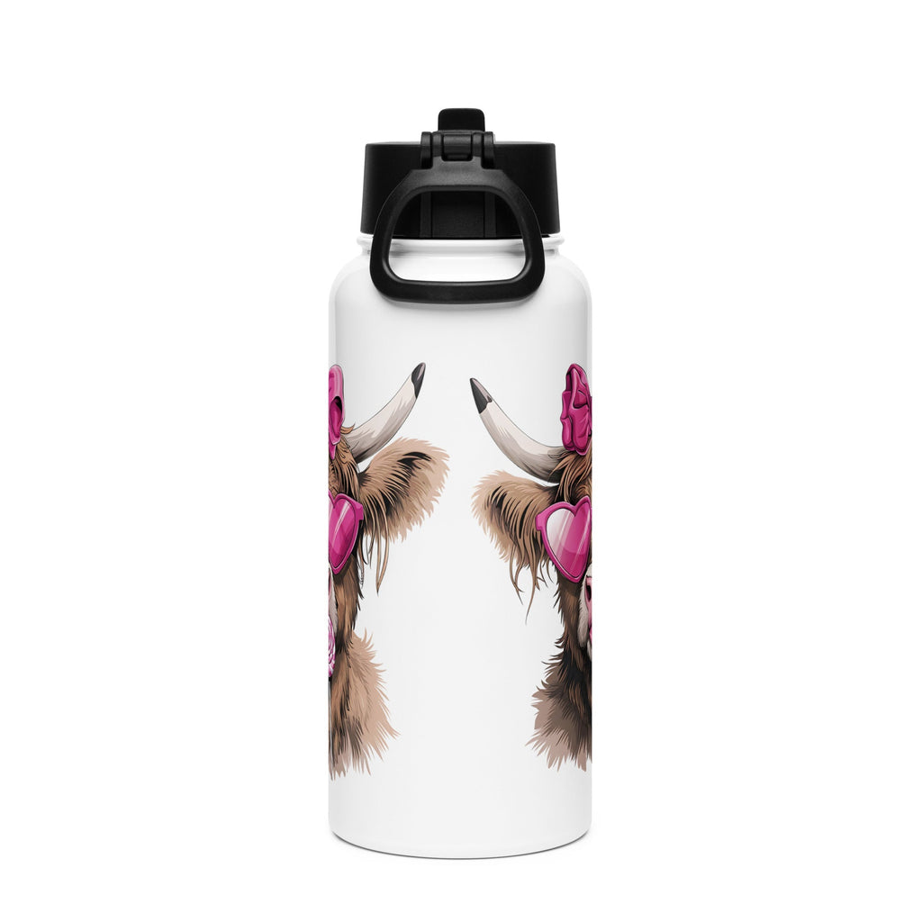 Pink Highland Cow Stainless steel water bottle with a straw lid thrush Store
