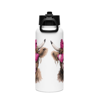 Pink Highland Cow Stainless steel water bottle with a straw lid thrush Store