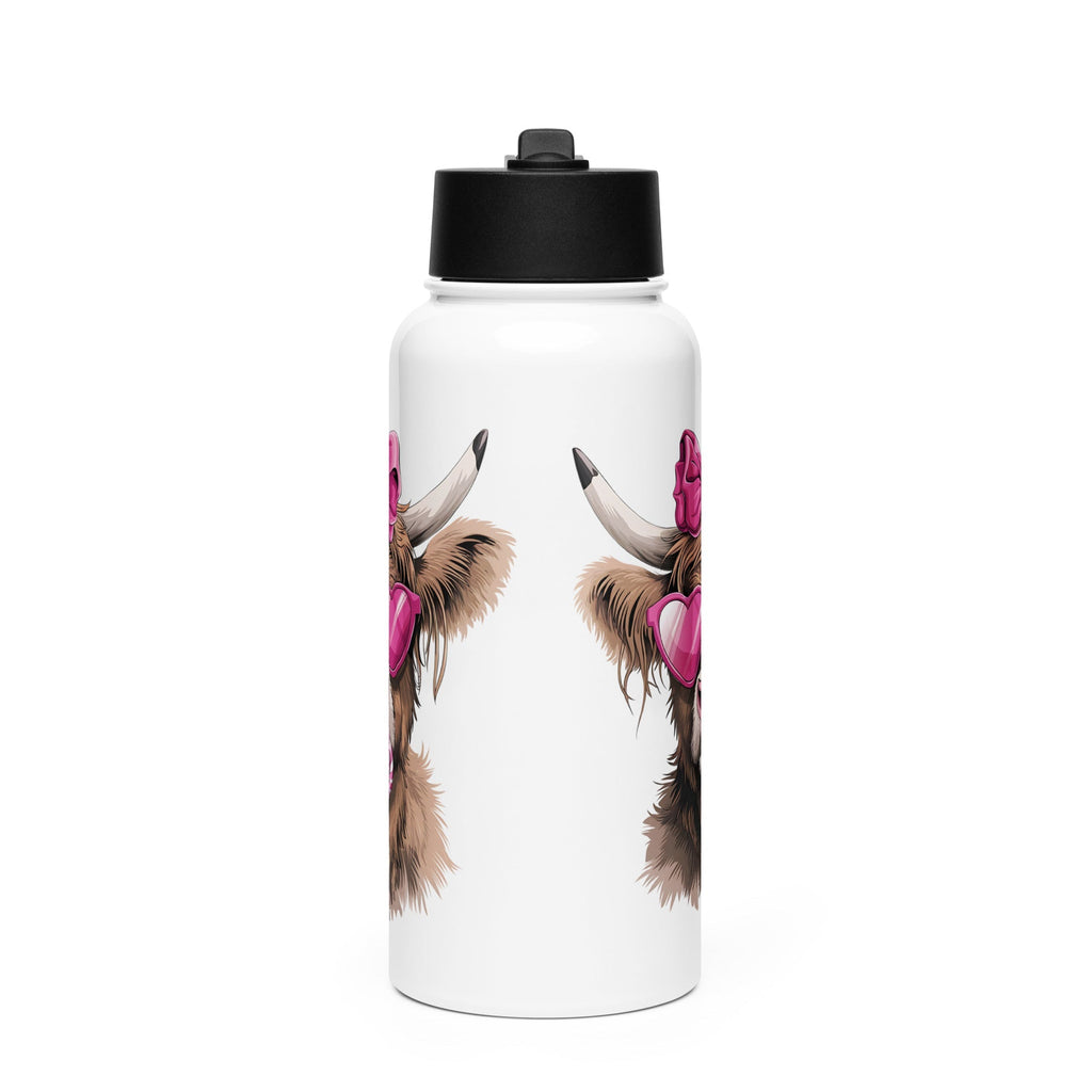 Pink Highland Cow Stainless steel water bottle with a straw lid thrush Store
