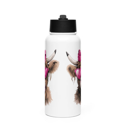 Pink Highland Cow Stainless steel water bottle with a straw lid thrush Store