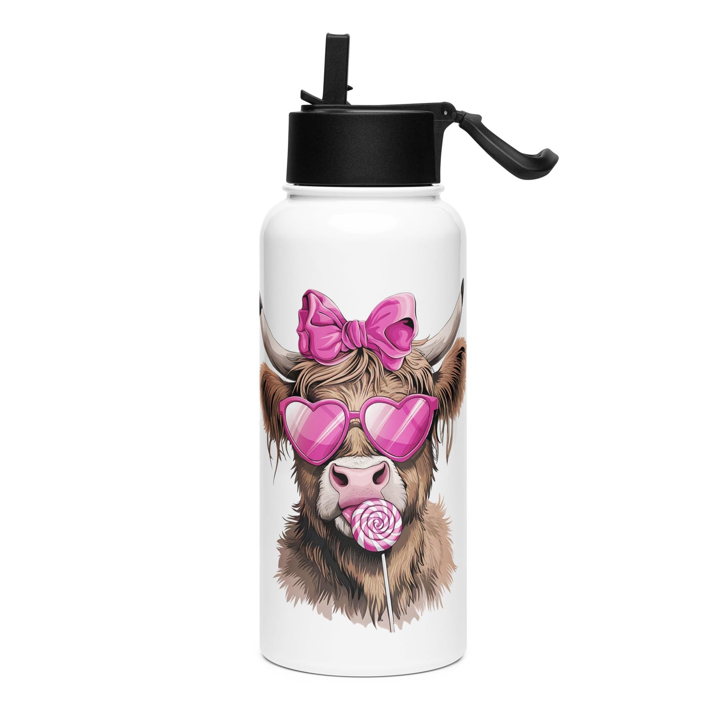 Pink Highland Cow Stainless steel water bottle with a straw lid thrush Store