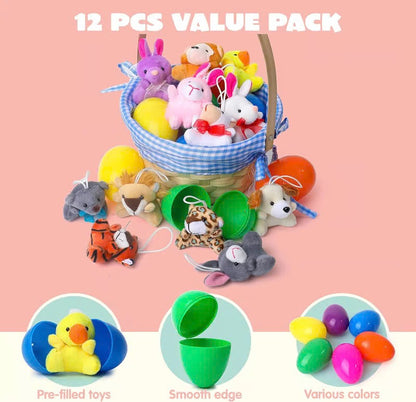 12/24/36 Pcs Prefilled Easter Eggs, Filled with Plush Animal Toys OvO HU01 Store