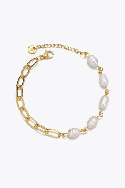 View details for Half Pearl Half Chain Stainless Steel Bracelet Half Pearl Half Chain Stainless Steel Bracelet