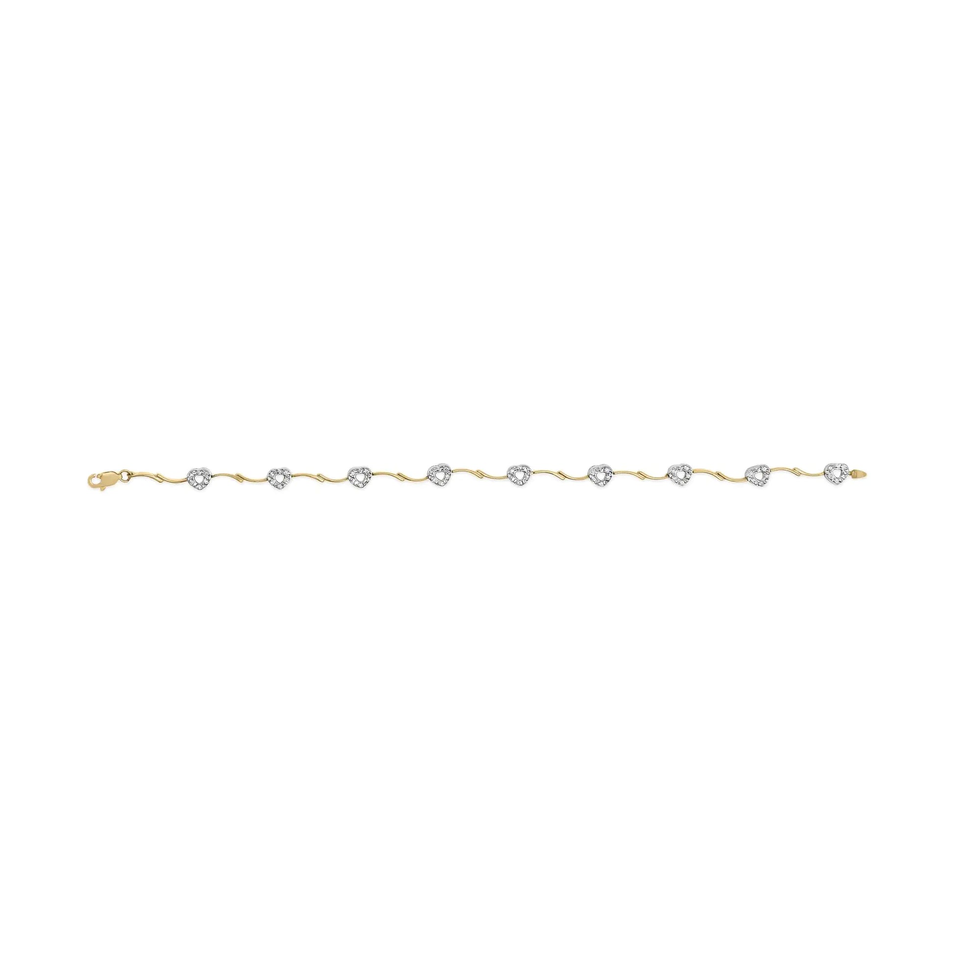 View details for 10k Two-Tone Gold 1/3 Cttw Diamond Pave Set Heart S-Link 7.25" Bracelet (I-J Color, I2-I3 Clarity) 