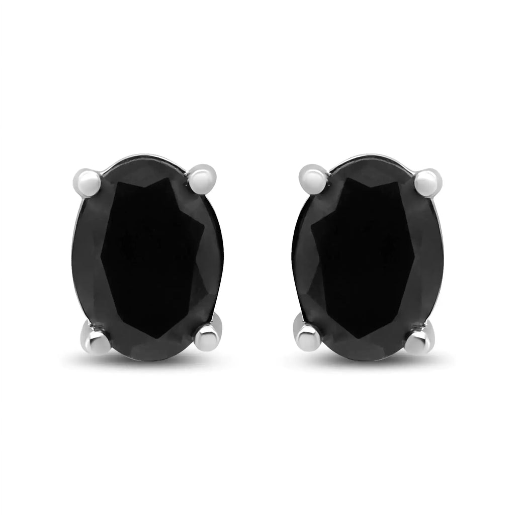 14K White Gold 1/2 Cttw Round Brilliant-Cut Black Diamond Classic 4-Prong Stud Earrings with Screw Backs (Fancy Color-Enhanced, I2-I3 Clarity)