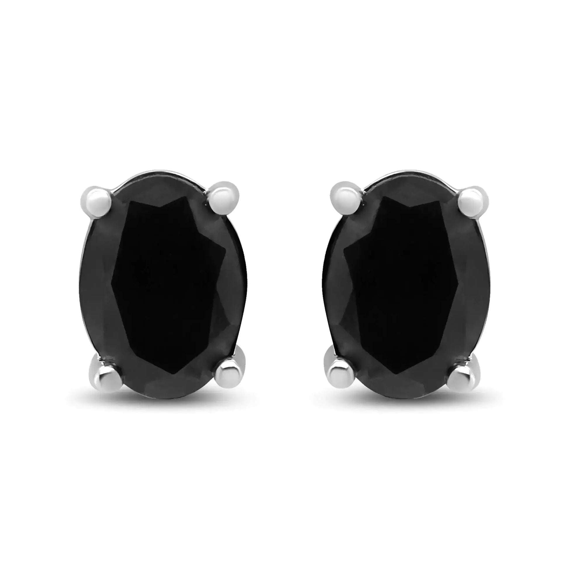 14K White Gold 1/2 Cttw Round Brilliant-Cut Black Diamond Classic 4-Prong Stud Earrings with Screw Backs (Fancy Color-Enhanced, I2-I3 Clarity)