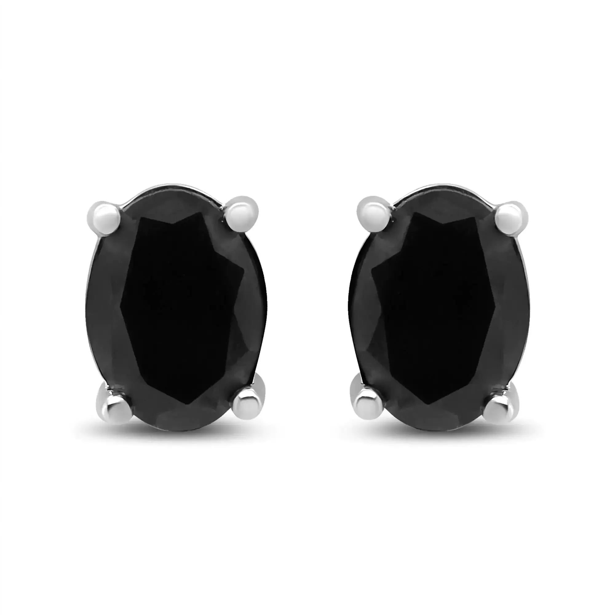 14K White Gold 1/2 Cttw Round Brilliant-Cut Black Diamond Classic 4-Prong Stud Earrings with Screw Backs (Fancy Color-Enhanced, I2-I3 Clarity)